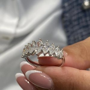 Partial eternity band with prong-set marquise diamonds in a high-polish finish