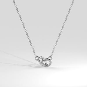 Elegant necklace with two interlocking circles, one set with pavé diamonds