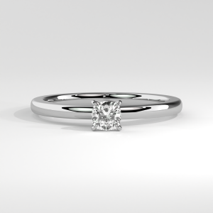 Elegant cushion solitaire engagement ring with a four-prong basket setting