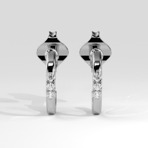 Petite mini hoop earrings with three round diamonds in pavé setting on butterfly posts