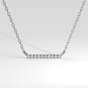 Elegant horizontal bar pendant set with ten round diamonds on a delicate chain.